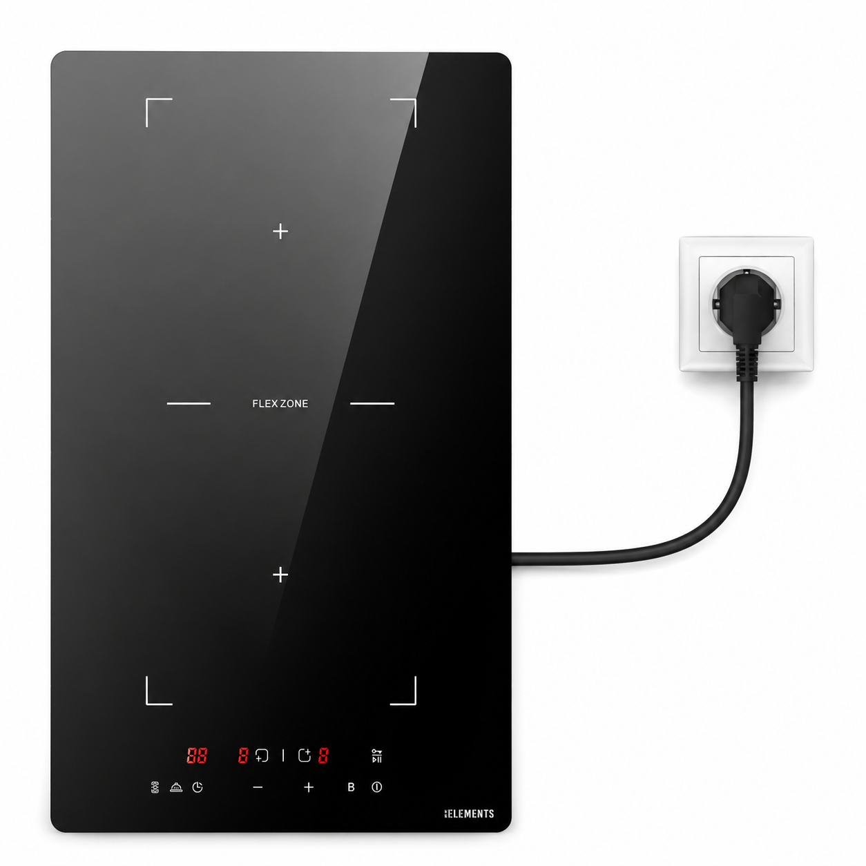 Induktionskochfeld 30 cm Domino Schwarz KB ELEMENTS – 2 Zonen Flexzone Schuko-Stecker 3500 W
