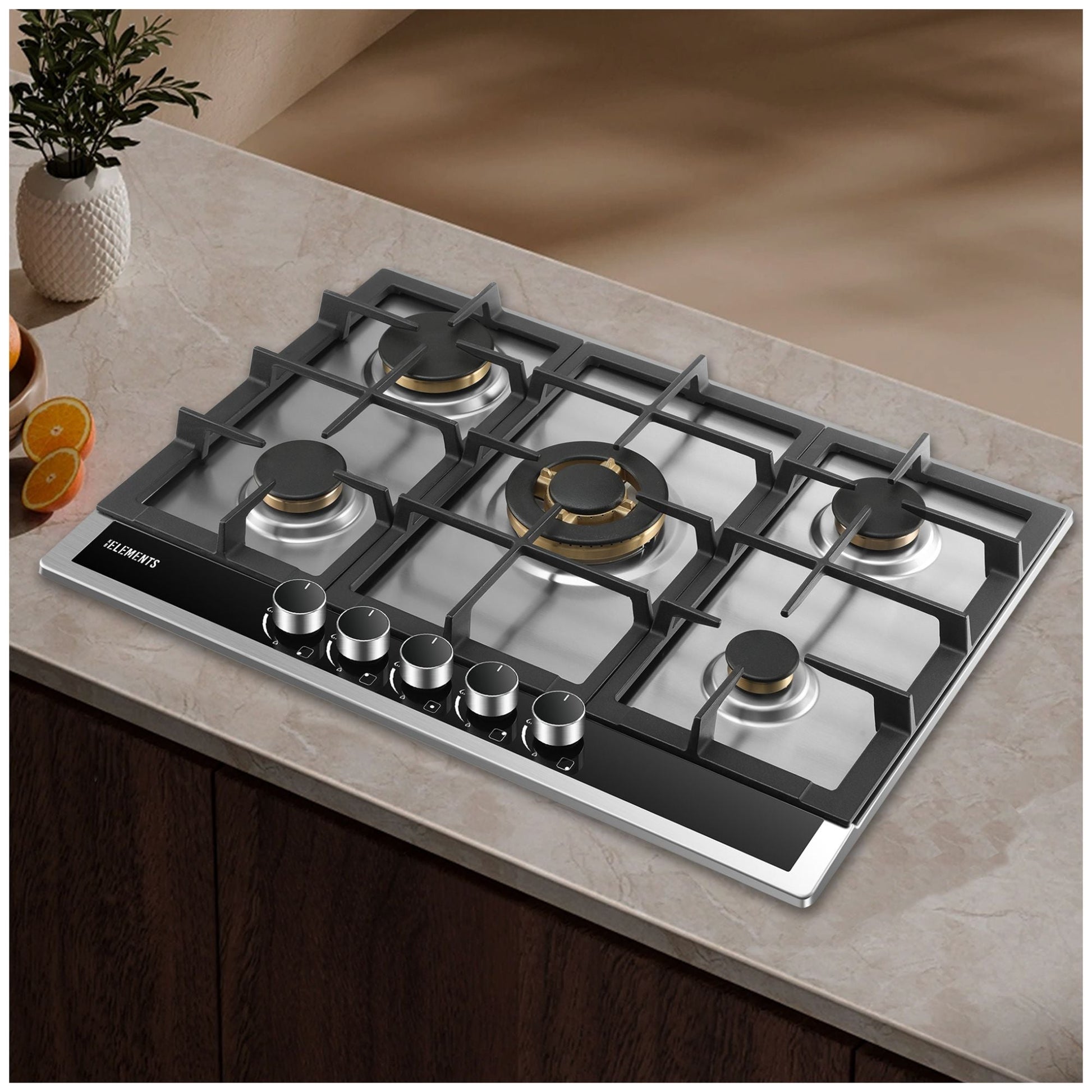 Wok-Dreifachbrenner Gaskochfeld ELK70GH1 70 cm Edelstahl – intensive Hitze KB ELEMENTS