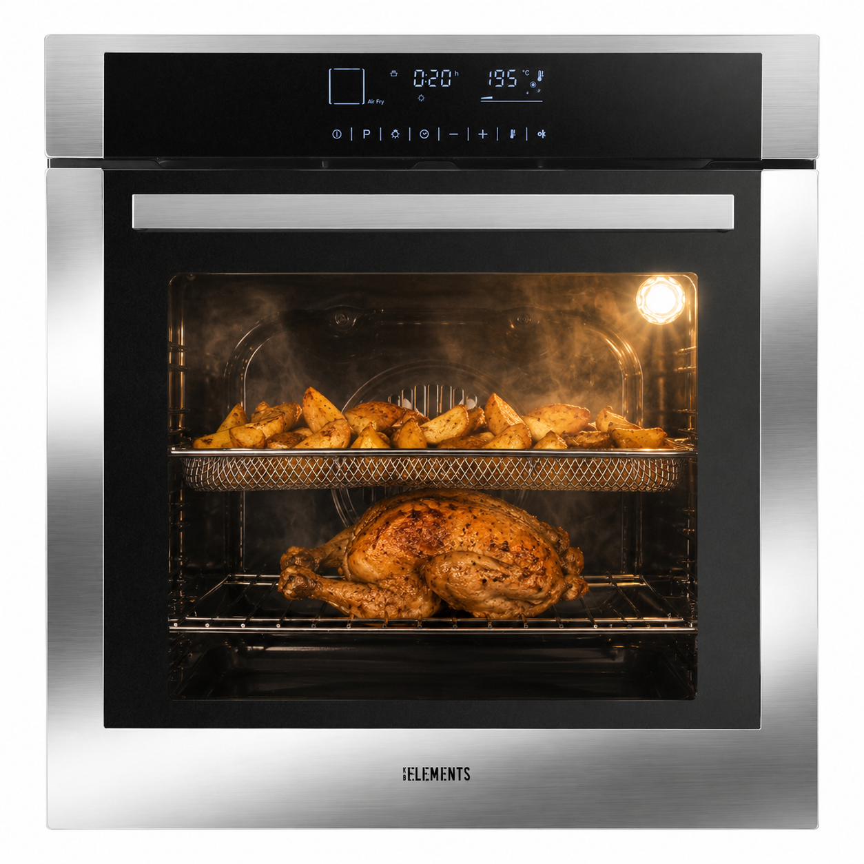 Einbaubackofen 60 cm Silber KB ELEMENTS ELK75DV3 – Air Fry Aqua Clean Full Touch Display 15 Funktionen A+