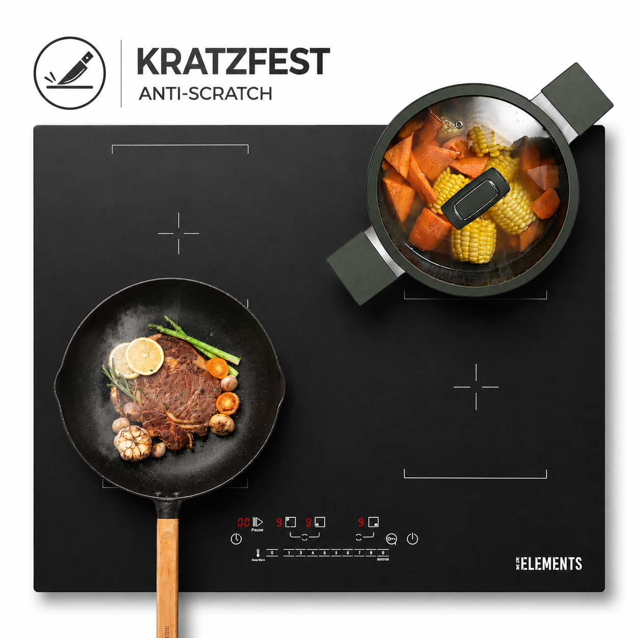 Induktionskochfeld 60 cm AntiScratch KB ELEMENTS ELK111AS – 4 Zonen 2 Flexzonen 7400 W