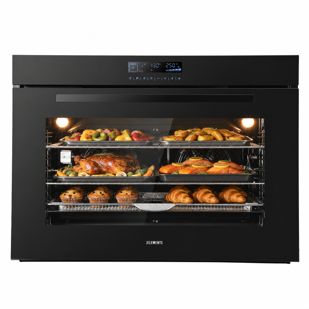 Einbaubackofen 90 cm Schwarz KB ELEMENTS ELK90DV1 – Air Fry Rotisserie Full Touch Display 125 Liter A+