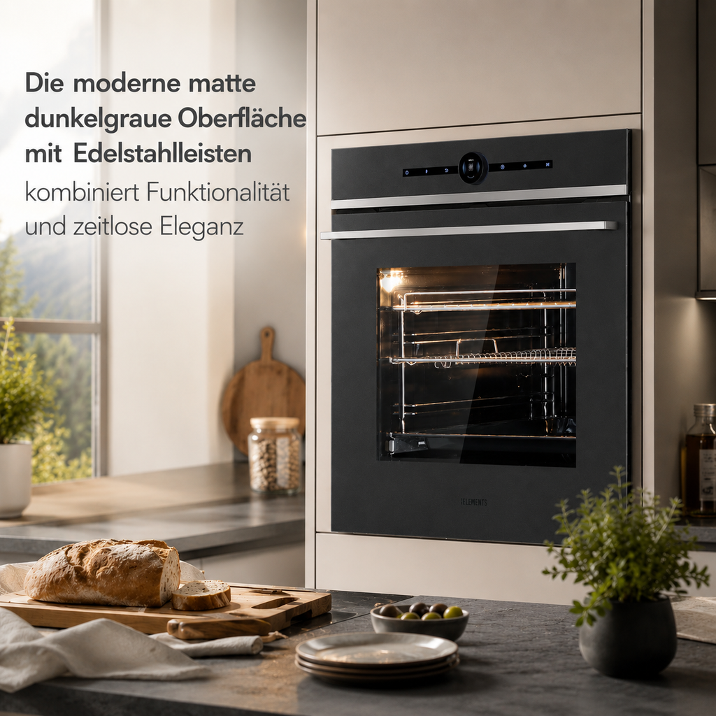 Matte Oberfläche Einbaubackofen 60 cm Dunkelgrau – hochwertiges Design KB ELEMENTS ELK60TM1