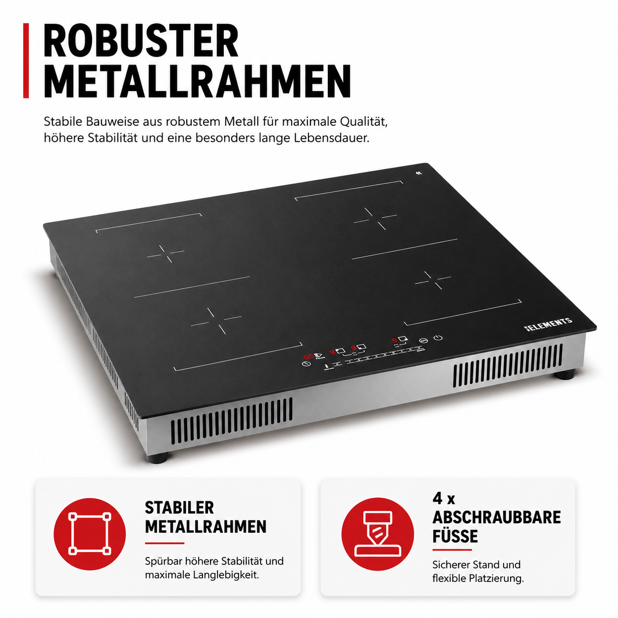 Edelstahl-Metallrahmen AntiScratch Induktionskochfeld ELK111AS hochwertiges Design KB ELEMENTS