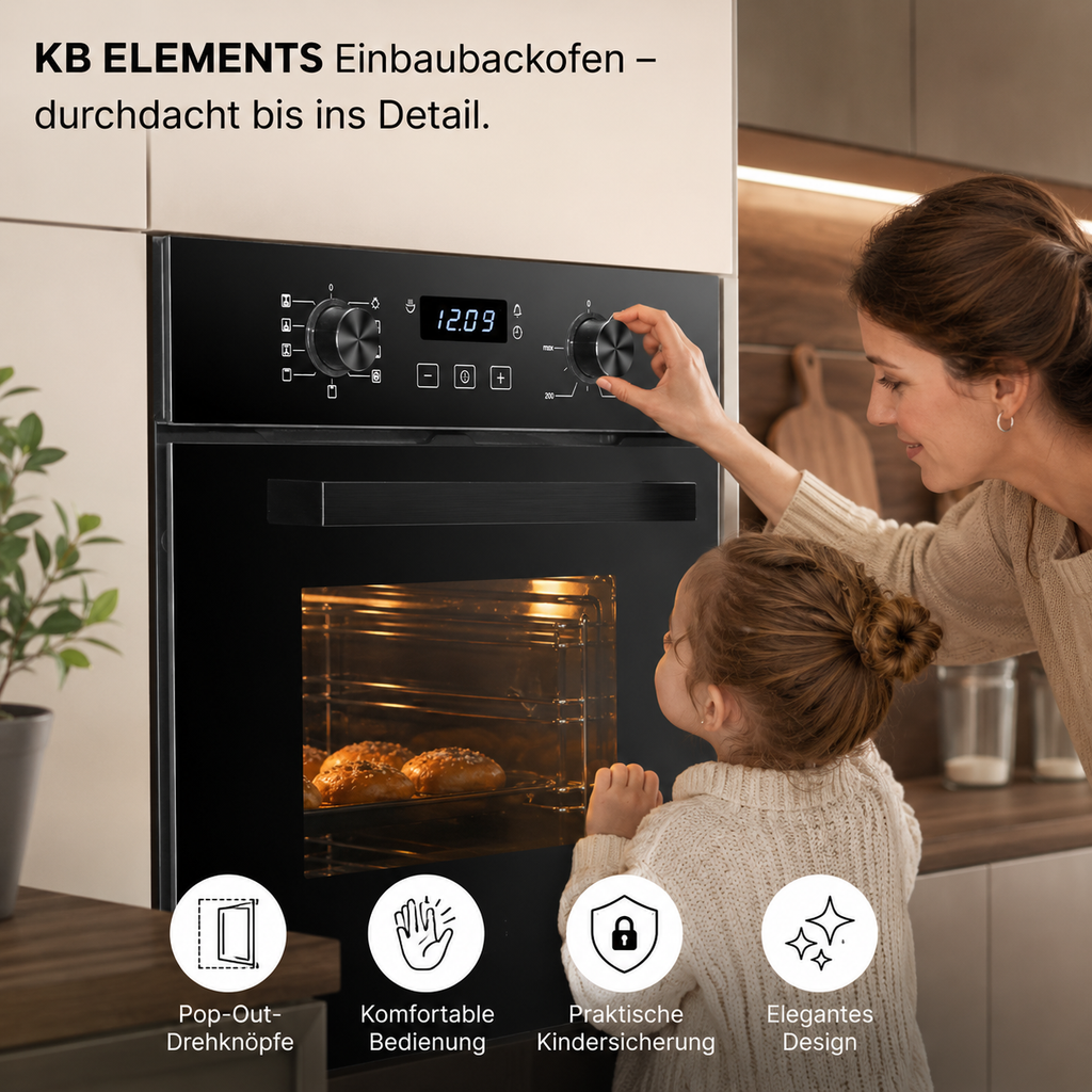 Pop-Out Drehknöpfe versenkbar Einbaubackofen ELK45EV1 KB ELEMENTS Herdset