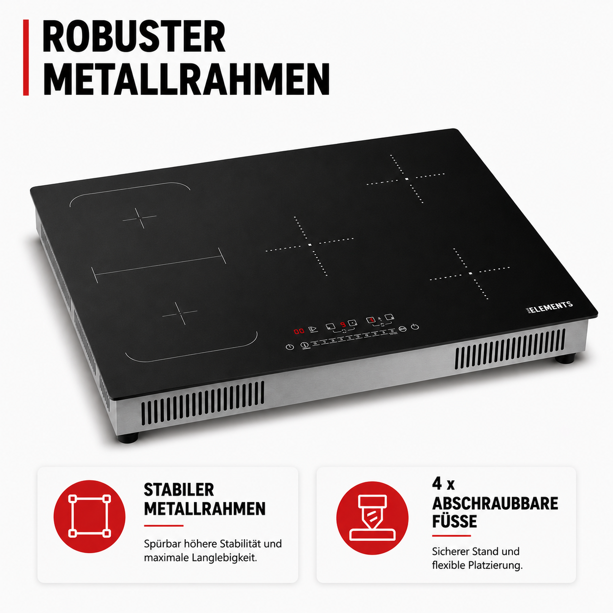 Metallrahmen Induktionskochfeld 77 cm – hochwertiges Design KB ELEMENTS ELK105PF Schwarz