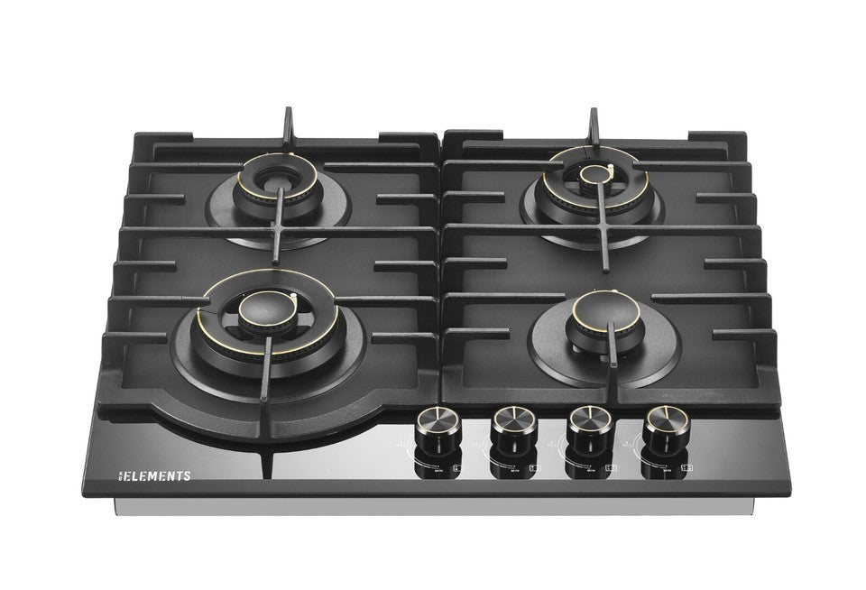 KB ELEMENTS Gaskochfeld 60cm - Gaskochfeld 4 Flammig, LPG / NG, Zündunautomatik