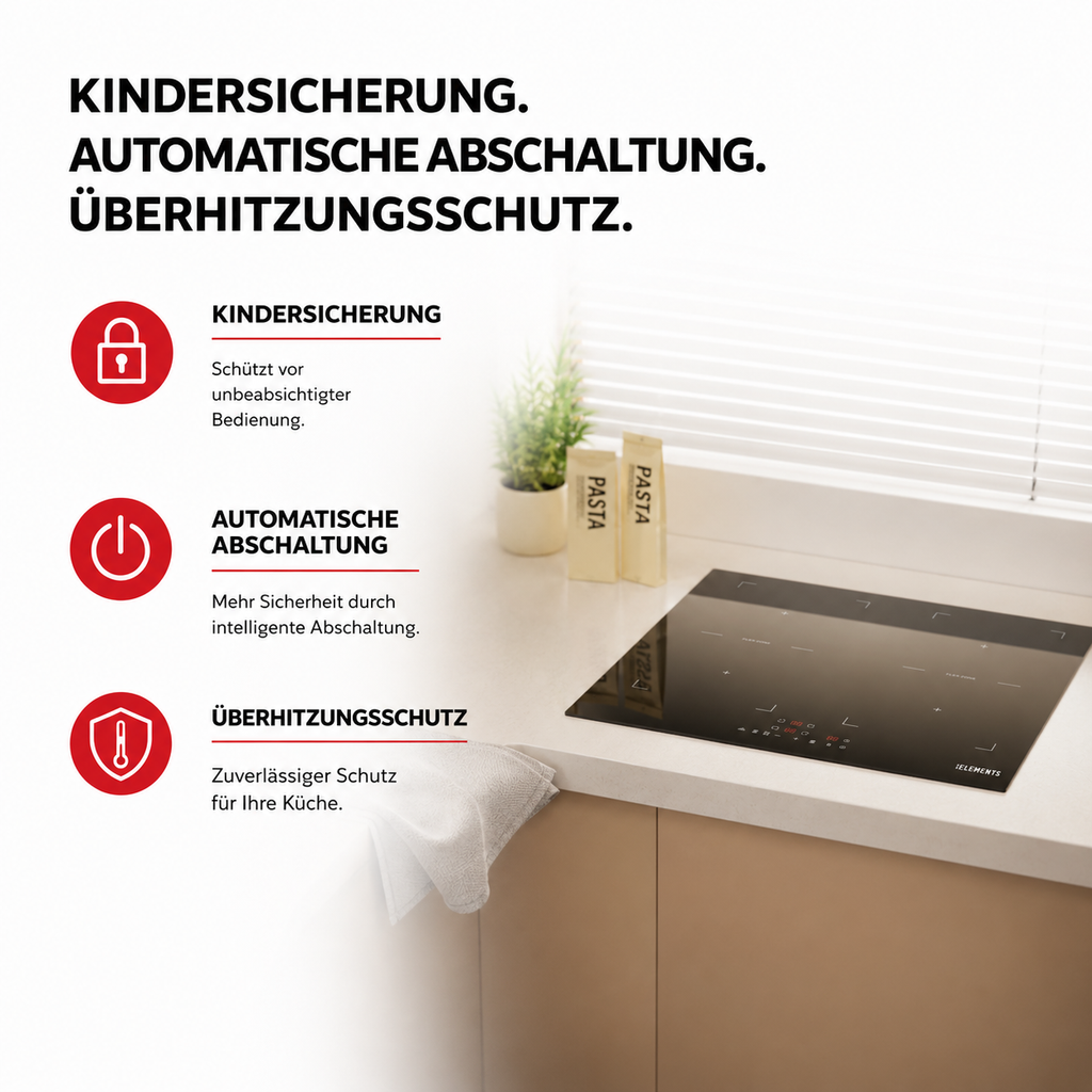 Sicherheitsfunktionen Kindersicherung Induktionskochfeld ELK60FB1 KB ELEMENTS Herdset