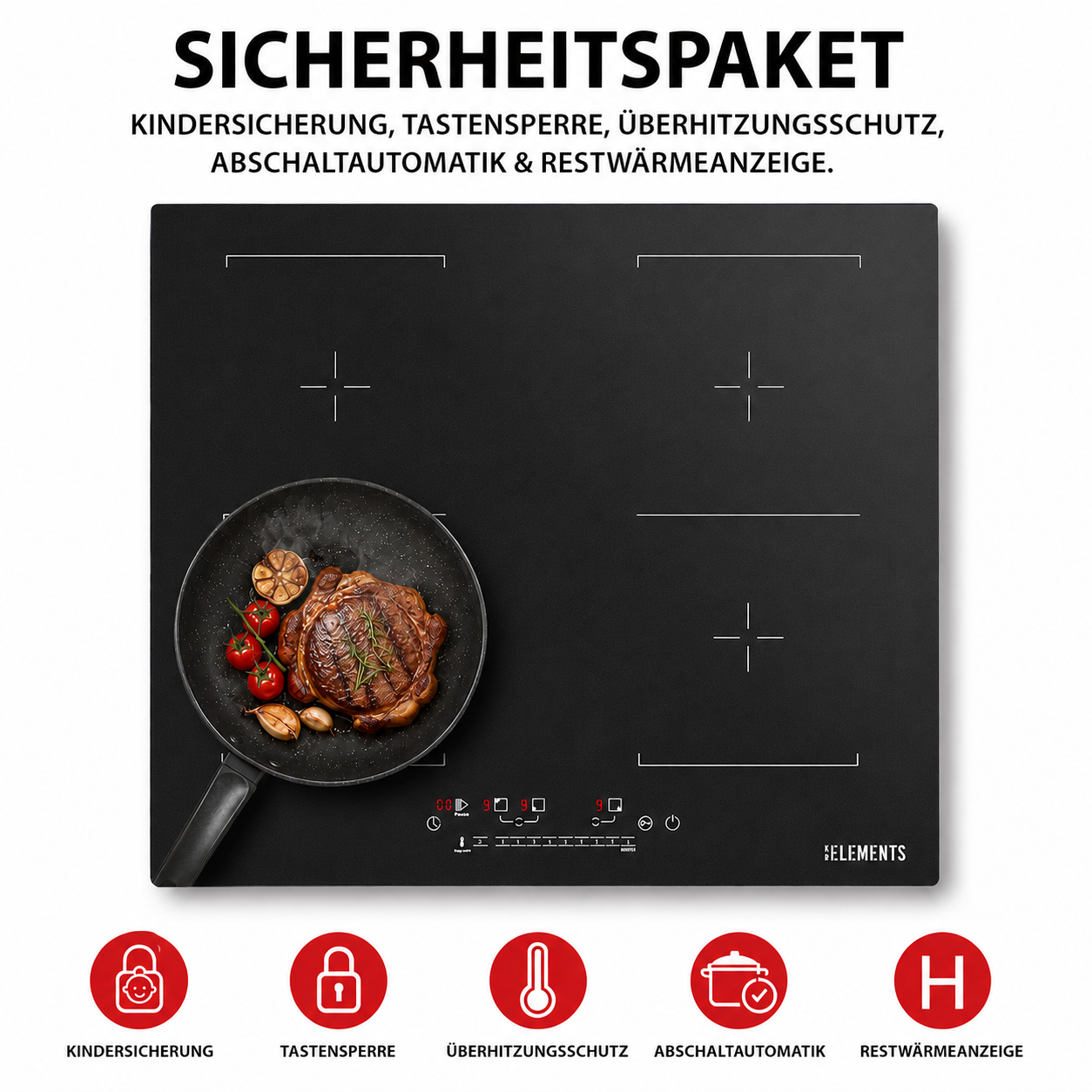 Sicherheitsfunktionen Induktionskochfeld 60 cm – KB ELEMENTS Herdset ELK111AS