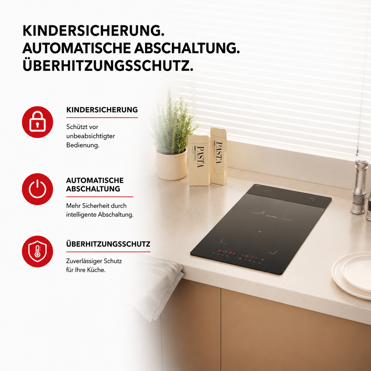 Sicherheitsfunktionen Kindersicherung Induktionskochfeld ELK60PB1 KB ELEMENTS Herdset