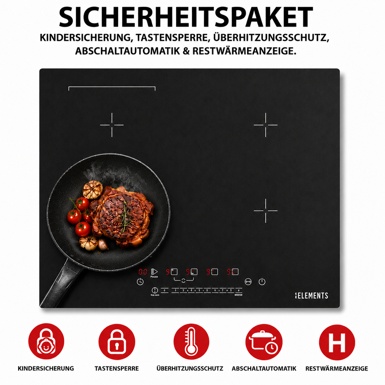 Sicherheitsfunktionen Induktionskochfeld 60 cm – KB ELEMENTS Herdset ELK112AS