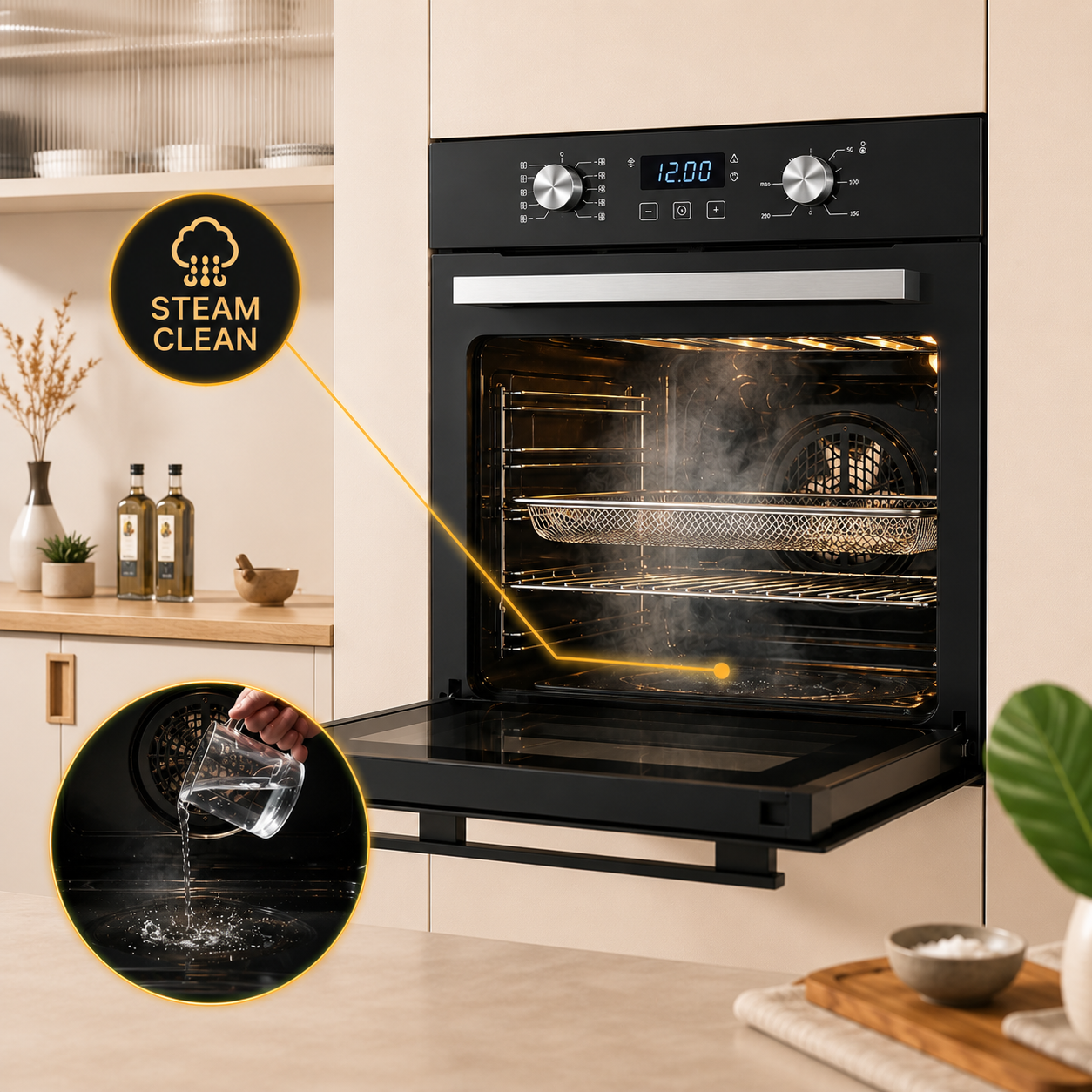 KB ELEMENTS Herdset 2-teilig – Einbaubackofen 60 cm + Glaskeramikkochfeld 77 cm | Air Fry, A+, Schwarz