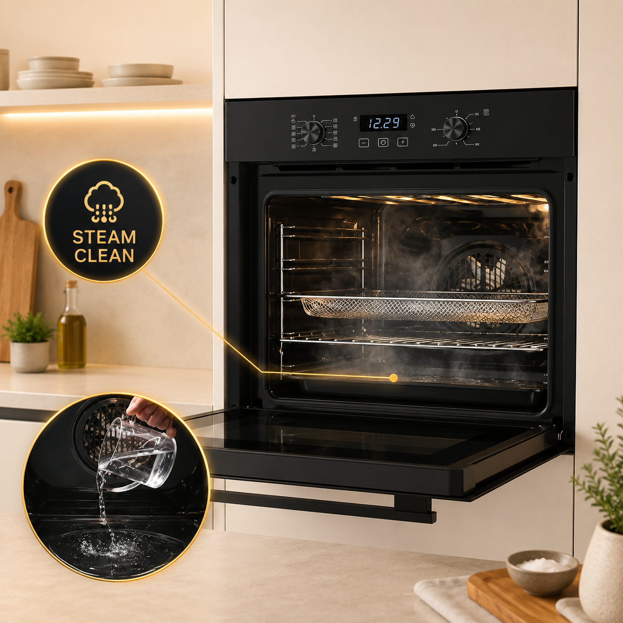 KB ELEMENTS Herdset 2-teilig – Einbaubackofen 60 cm A+ & Glaskeramikkochfeld 77 cm | 5 Zonen, Dual-Zone, Schwarz