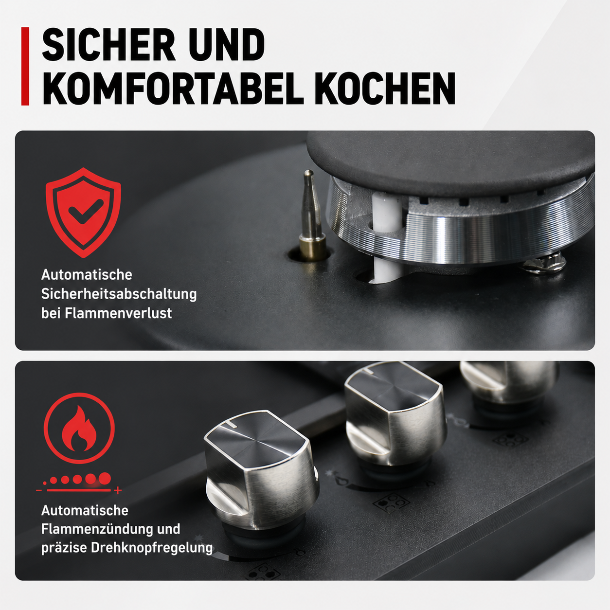 Drehknopf-Steuerung Gaskochfeld 60 cm – KB ELEMENTS Herdset ELK60GH1
