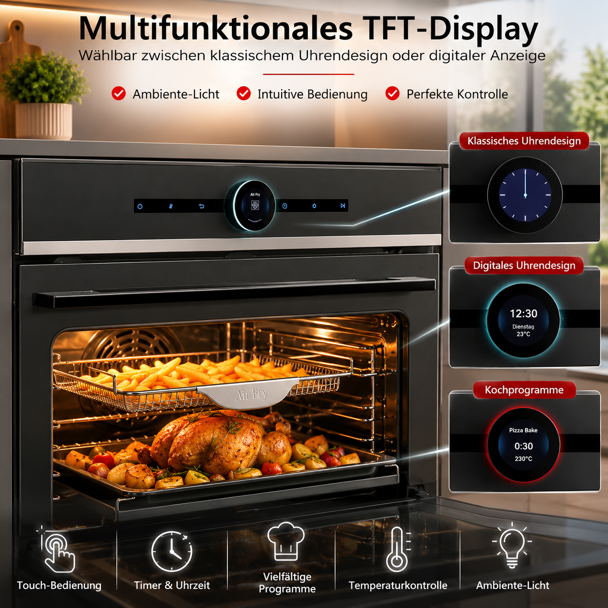 TFT-Display Bedienung Einbaubackofen 60 cm – modernes Touch-Display intuitive Steuerung KB ELEMENTS