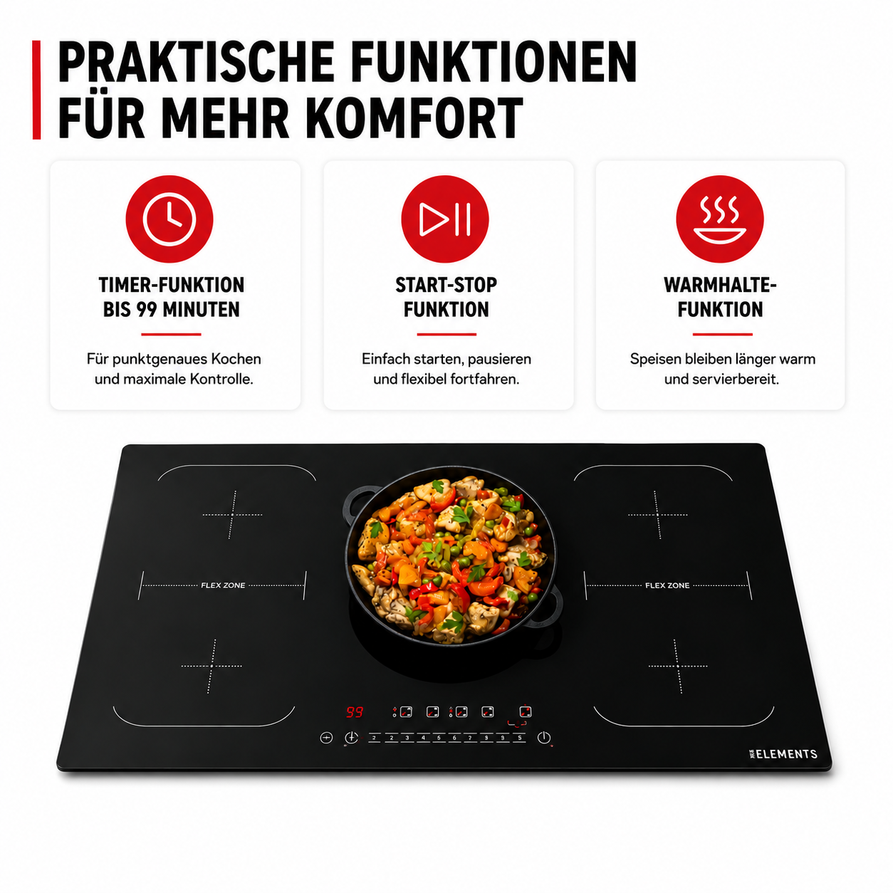 Timer 0–99 Minuten Induktionskochfeld 90 cm – KB ELEMENTS Herdset ELK106PF