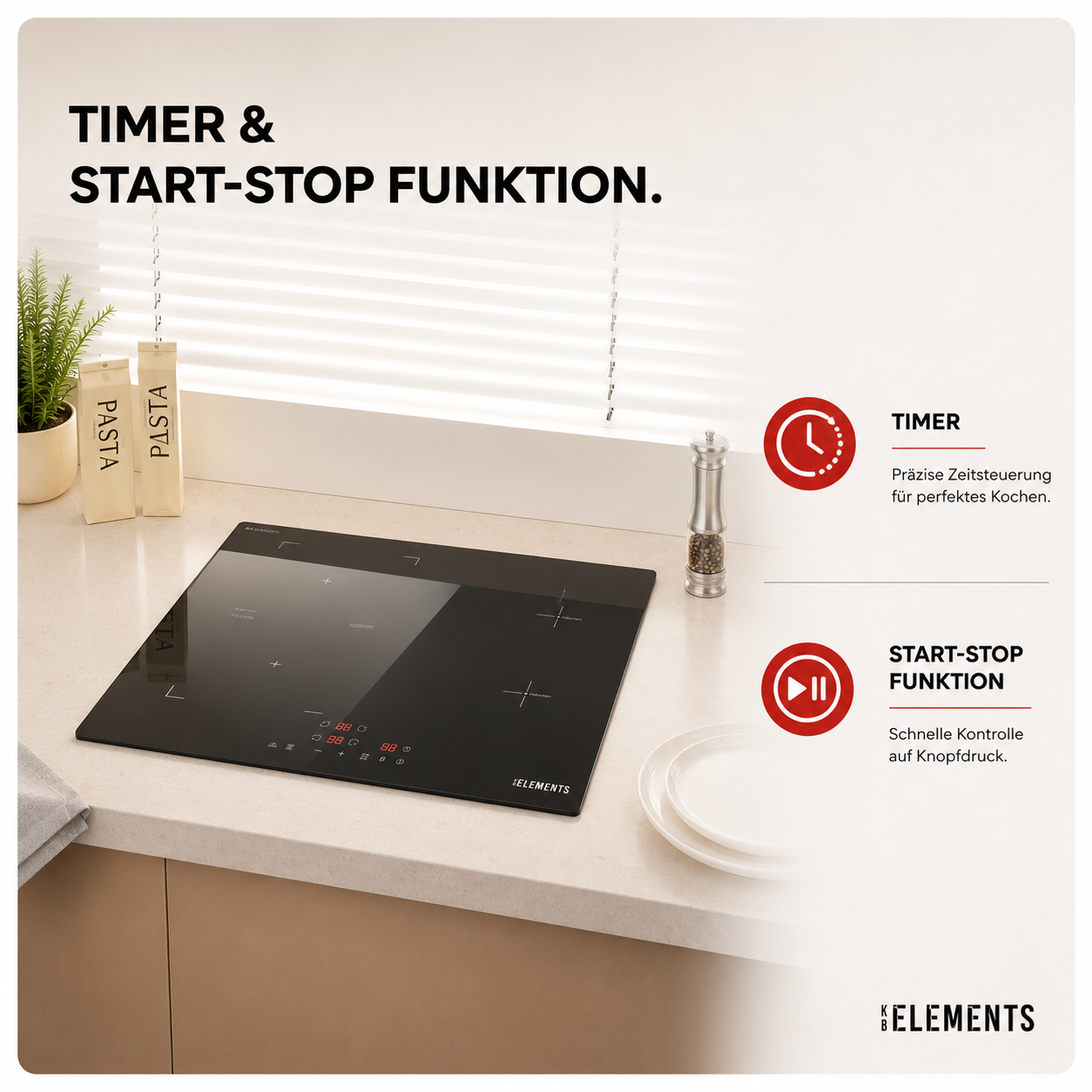 Timer Funktion Induktionskochfeld ELK60PB1 Schuko KB ELEMENTS Herdset