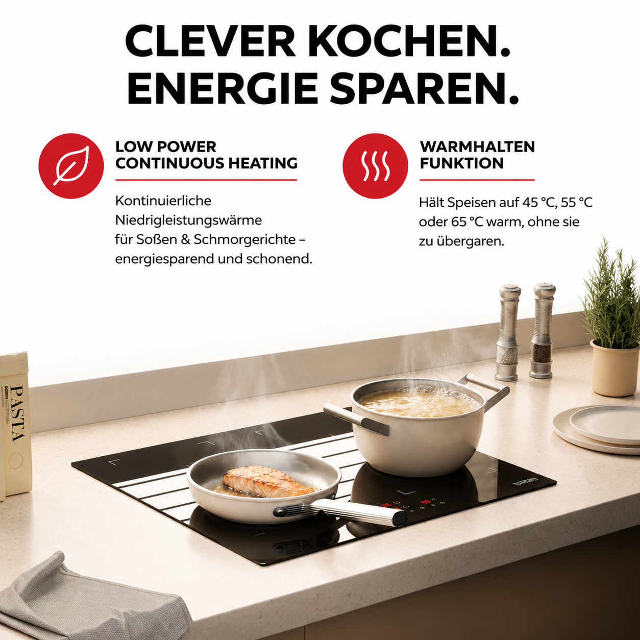 Warmhaltefunktion Niederleistung Induktionskochfeld ELK60FB1 KB ELEMENTS Herdset
