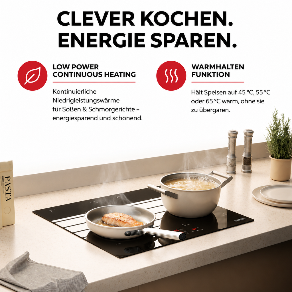 Warmhaltefunktion Induktionskochfeld 45°C 55°C 65°C Low Power Continuous Heating – KB ELEMENTS 60 cm
