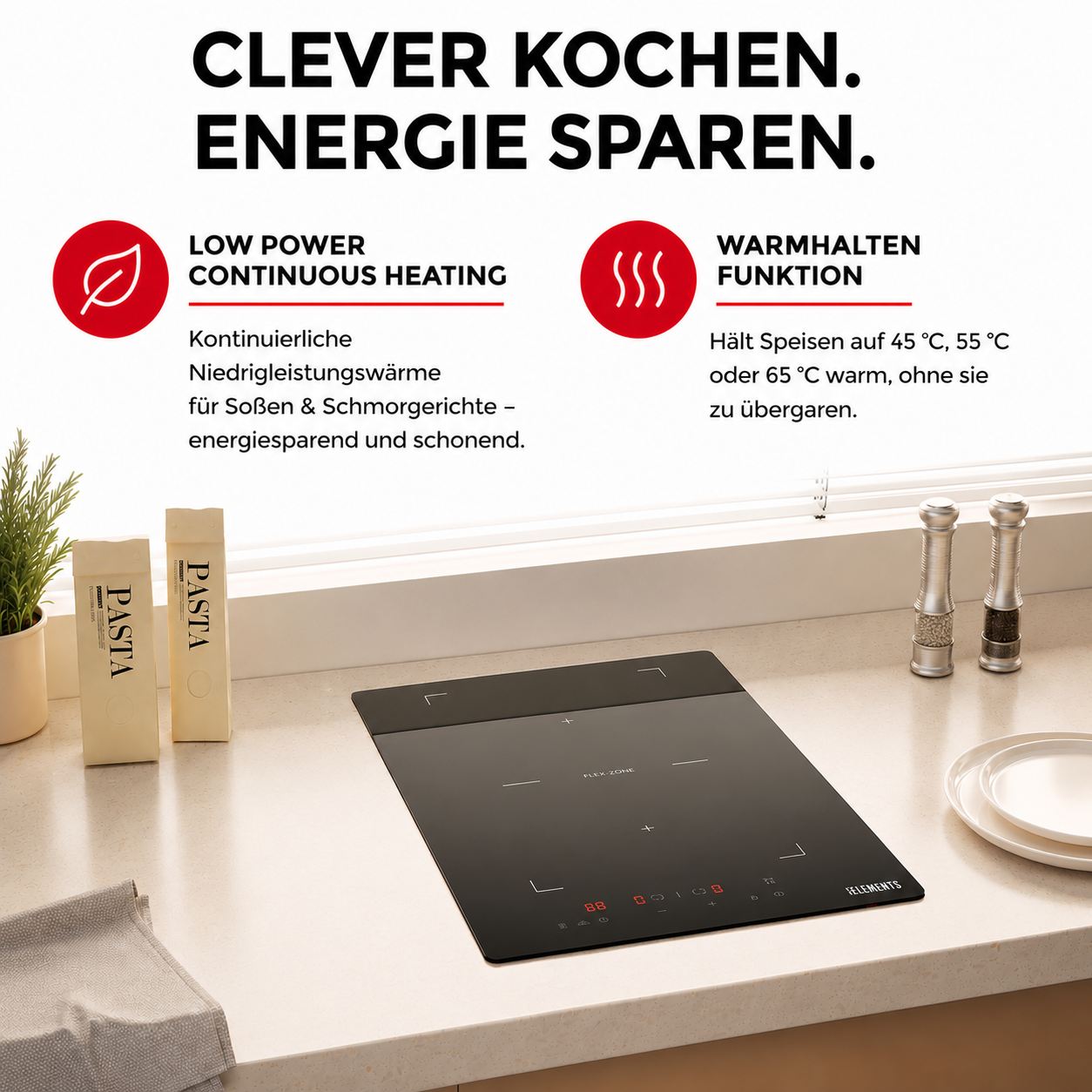 Warmhaltefunktion Domino Induktionskochfeld ELK29PB1 KB ELEMENTS Herdset